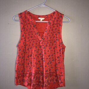 Lucky Brand Boho Casual Tank Top Lightweight Sleeveless Red Women Floral Size M